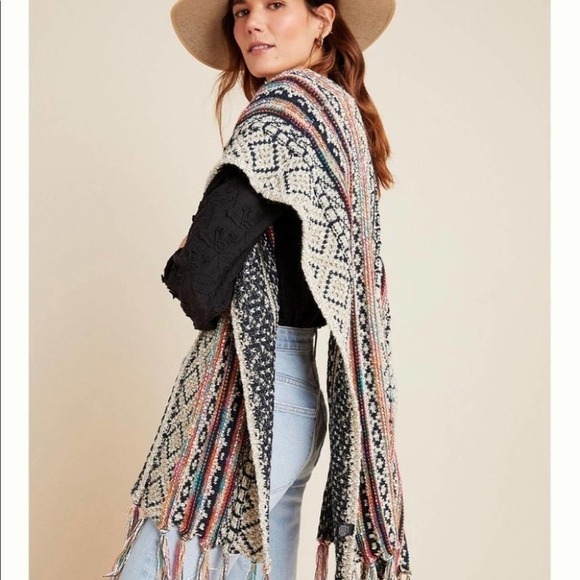 ANTHROPOLOGIE Akemi & Kin Penelope Boho Western Fringe Rainbow Kimono NEW OS